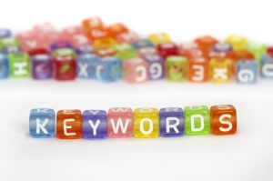 colored cubes on a white background spelling out the word keywords